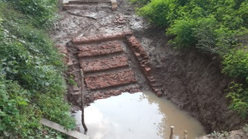 View of the flight of stairs excavated at Wat Tawet