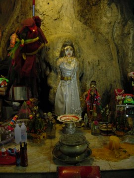 Nang Bua Khli and her son, Kuman Thong at Wat Ban Tham in Kanchanaburi