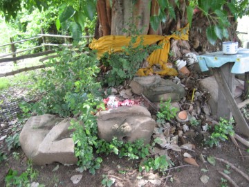 Pieces of broken Buddha statues