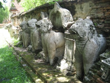 Elephant statues surrounding the chedi