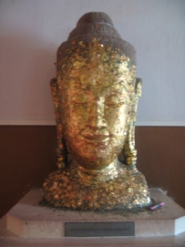 Buddha head excavated in situ and displayed in the vihara of Wat Mongkhon Bophit